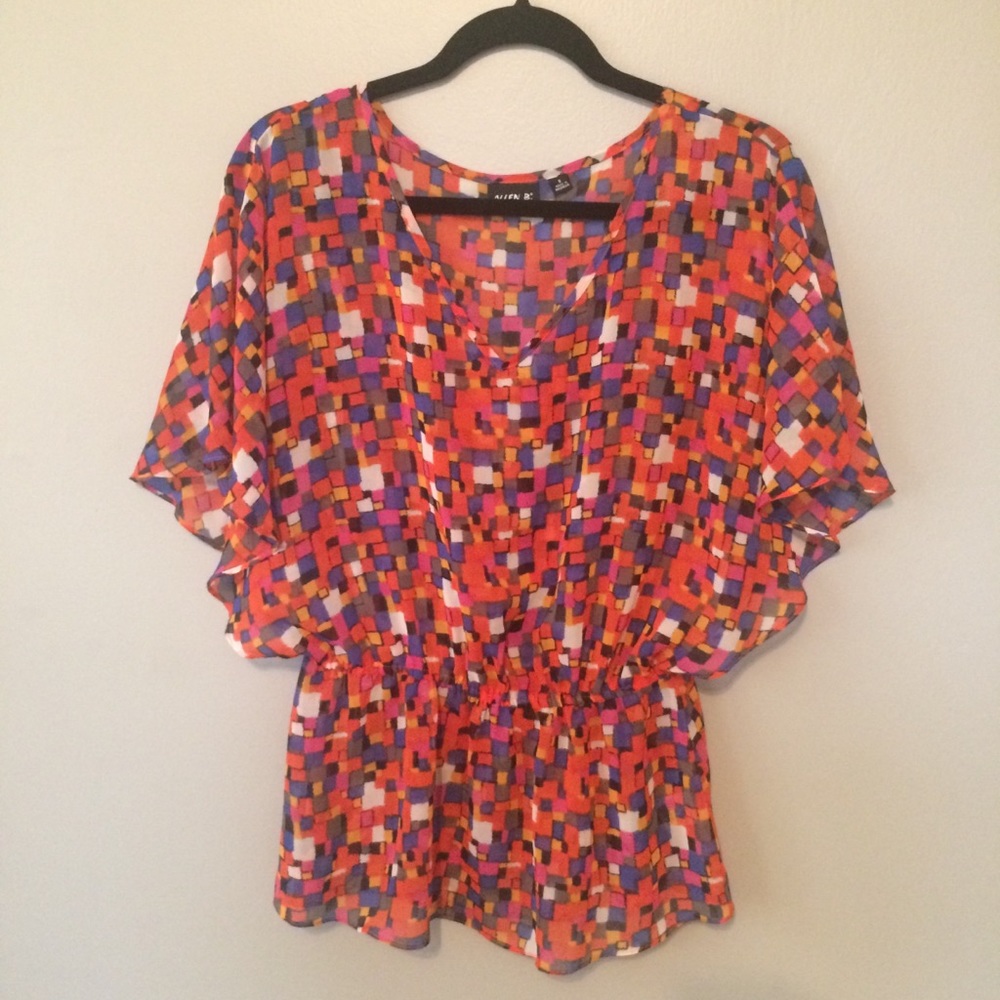 3/$15 ☀️ Allen B. Colorful Sheer Blouse Size Small